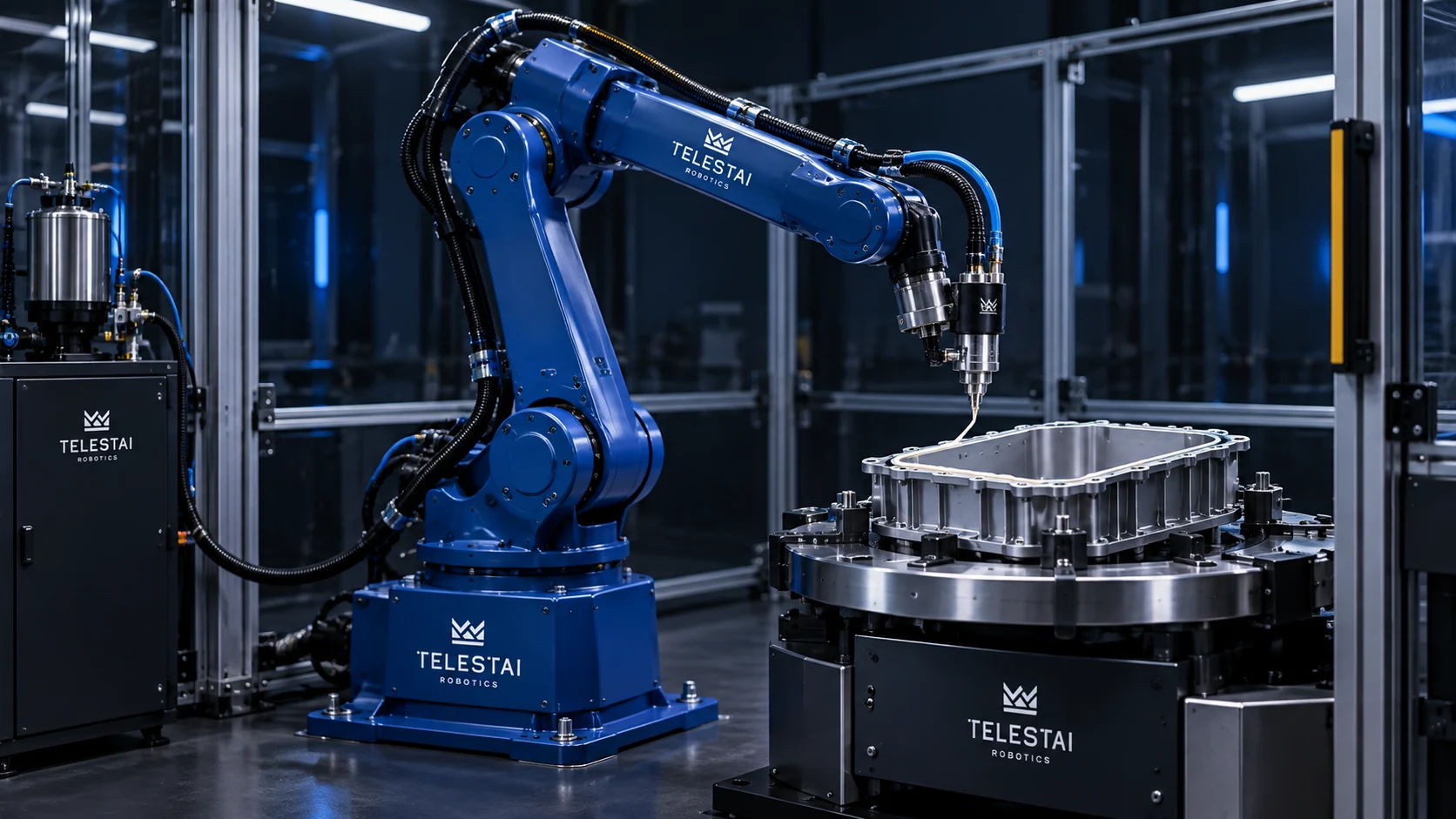 Conceito Telestai: aplicação robotizada de adesivo em uma peça industrial